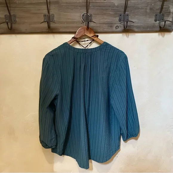 🪶3/$35 SONOMA Embroidered Teal Green Button-Down Poof Sleeve Blouse-XL - Picture 5 of 16
